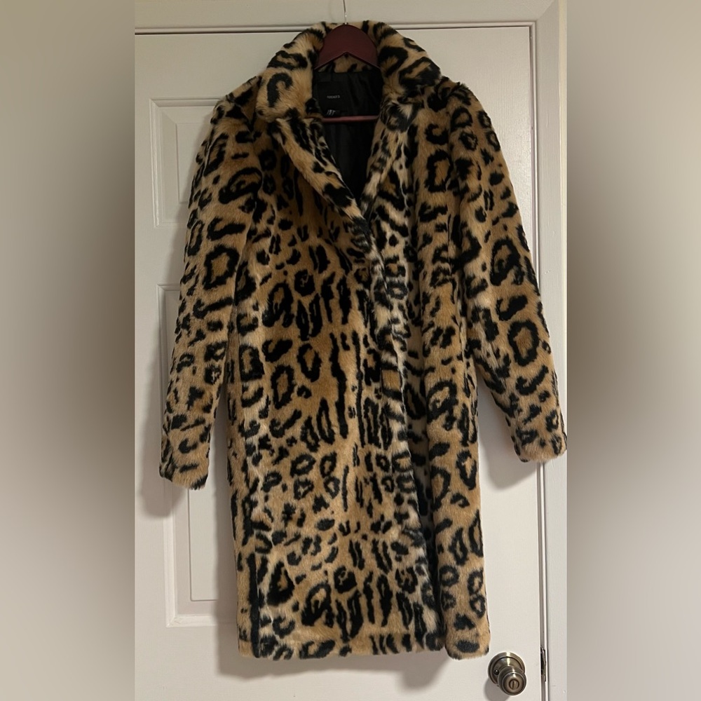 Leopard Faux Fur Coat (Size Small)